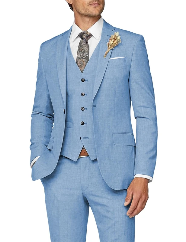 Wangyue Mens Suit 3 Piece Slim Fit Suit for Men Formal Business Suit Wedding Groom Prom Tuxedo Dinner Party, D Dusty Blue, XS