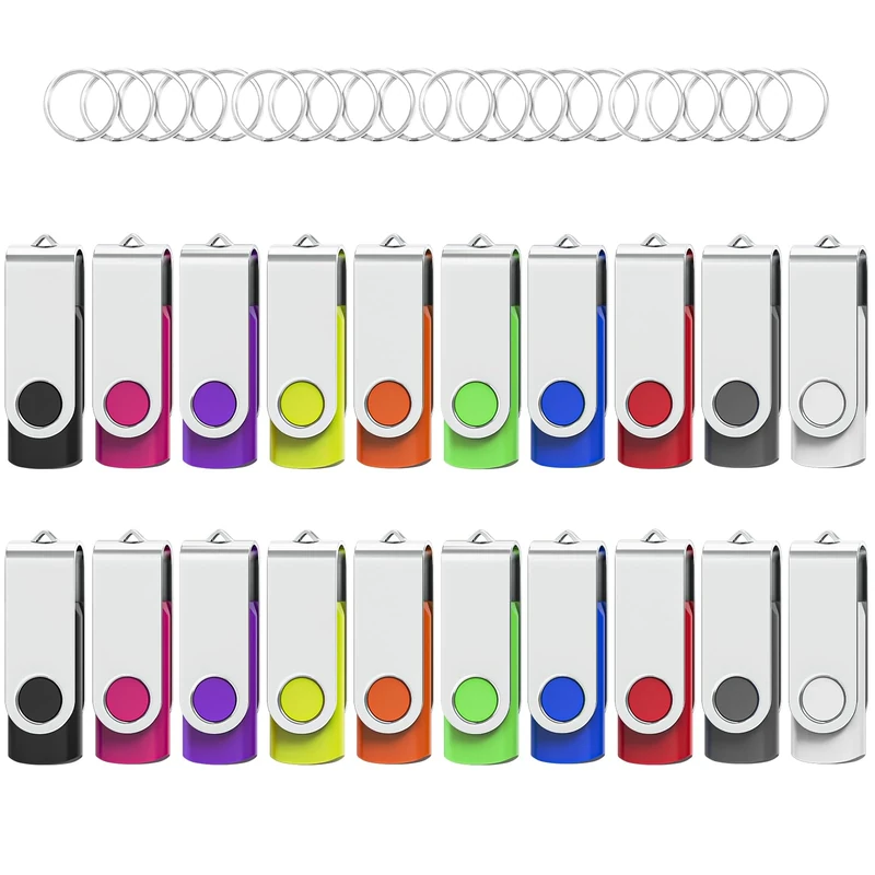 Wooolken USB Stick 2 GB 20Pack, USB Flash Drive USB 2.0 Memory Stick 2GB Pen Drive Portable Thumb Drives for PC/Laptop/Data Storage (With Keychain)