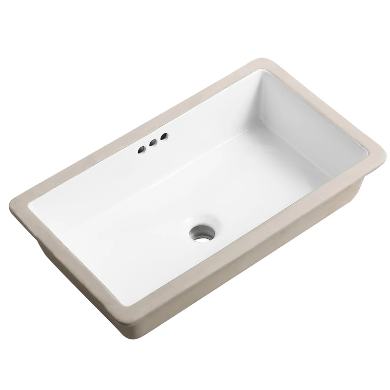 24 Inch Undermount Bathroom Sink Rectangle Undermount Sink White Ceramic Under Counter Bathroom Sinks with Overflow (23.8"x13.8")