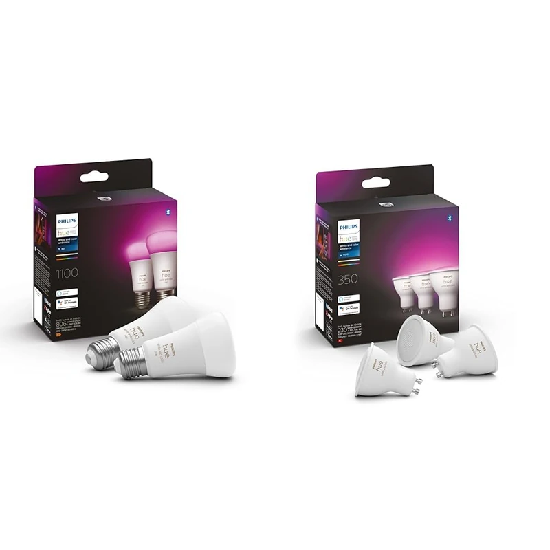 Philips Hue White and Colour Ambiance Smart Light Bulb 2 Pack 75W - 1100 Lumen & White & Colour Ambiance Smart Spotlight 3 Pack LED [GU10 Spotlight]