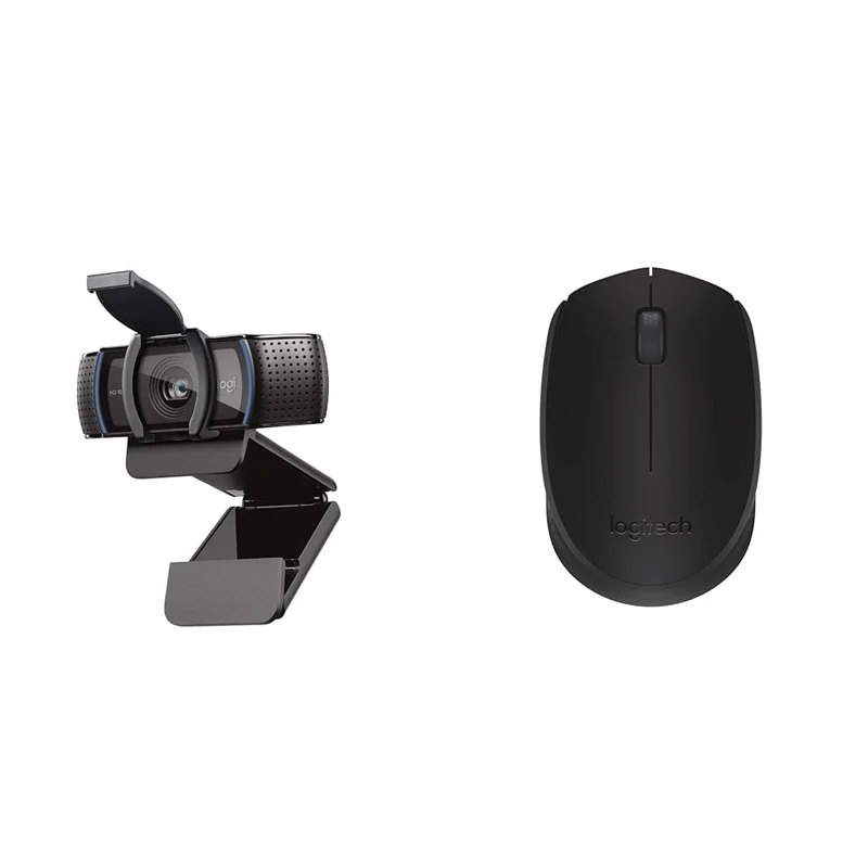 Logitech C920S HD Pro Webcam, Full HD 1080p/30fps Video Calling, Clear Stereo Audio & M171 Wireless Mouse for PC, Mac, Laptop, 2.4 GHz with USB Mini Receiver