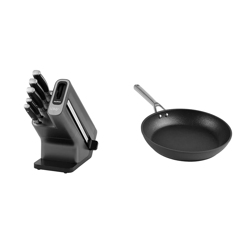 Ninja Foodi StaySharp Knife Block with Integrated Sharpener, 5-Piece Knife Set Includes Chef Knife & Foodi ZEROSTICK 30cm Frying Pan [C30030UK] Non-Stick, Induction Compatible