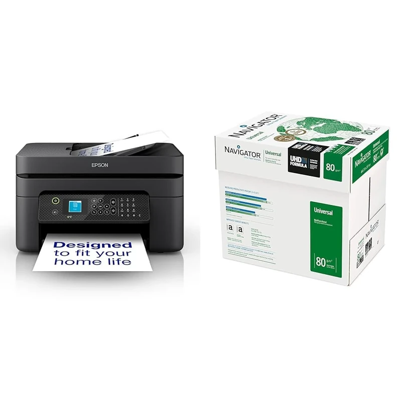 Epson WorkForce WF-2930DWF A4 Multifunction Wireless Inkjet printer & Navigator Universal A4 80gsm Paper - Box of 5 Reams (5x500 Sheets)