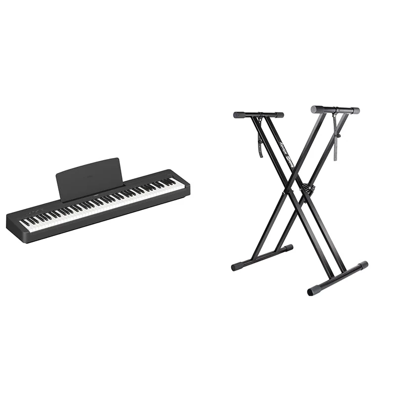 Yamaha P-145 Digital Piano with 88 Graded Hammer Compact Keys and 10 Instrumental Voices & RockJam XX-363 Xfinity Doublebraced Pre Assembled Keyboard Stand