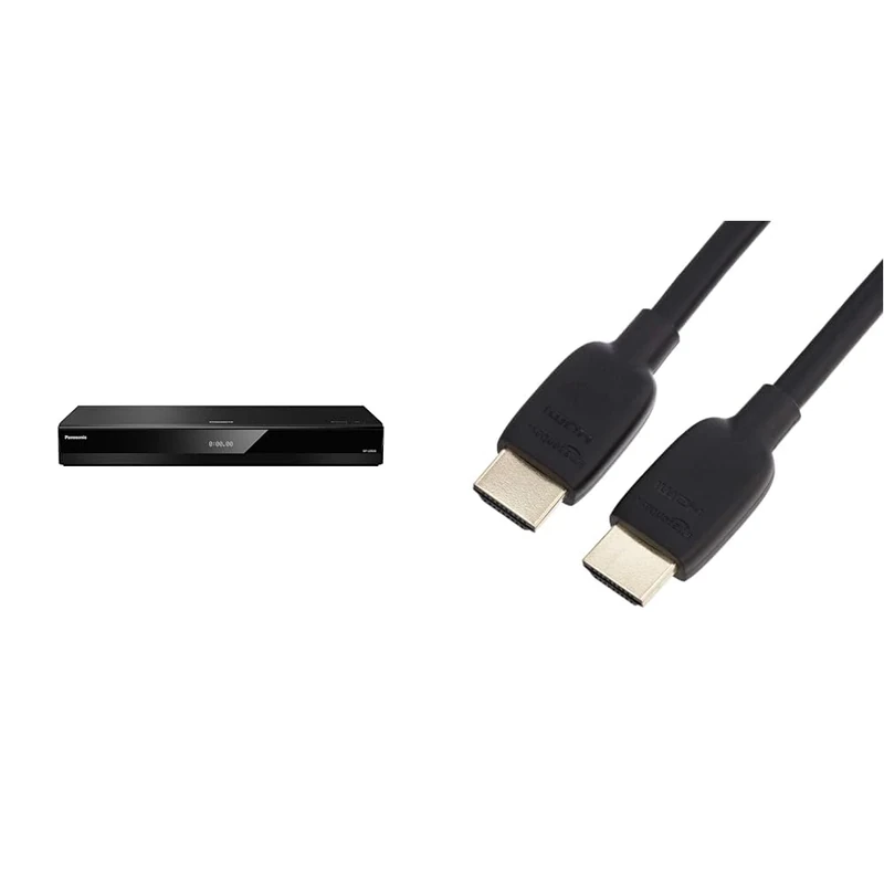 Panasonic DP-UB820EB 4K Ultra HD Blu-ray Player & Amazon Basics HDMI Cable, 48Gbps High-Speed, 8K@60Hz, 4K@120Hz, Gold-Plated Plugs, Ethernet Ready, 0.9 m, Black