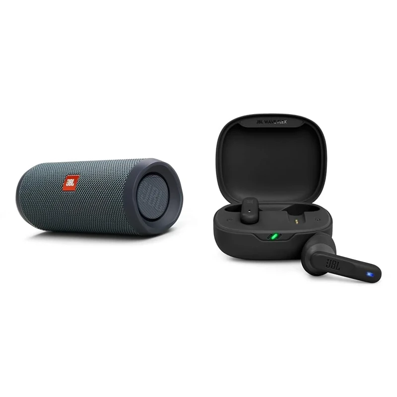 JBL Flip Essential 2 Portable Bluetooth Speaker with Rechargeable Battery & Wave Flex, In-Ear Wireless Earphones with IP54 and IPX2 Waterproofing
