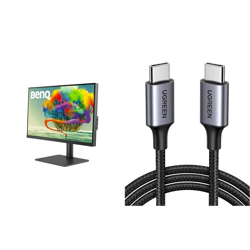 BenQ PD2705U 27” 4K UHD Monitor for Mac, IPS, AQCOLOR Technology & UGREEN USB C to USB C 60W Charger Cable