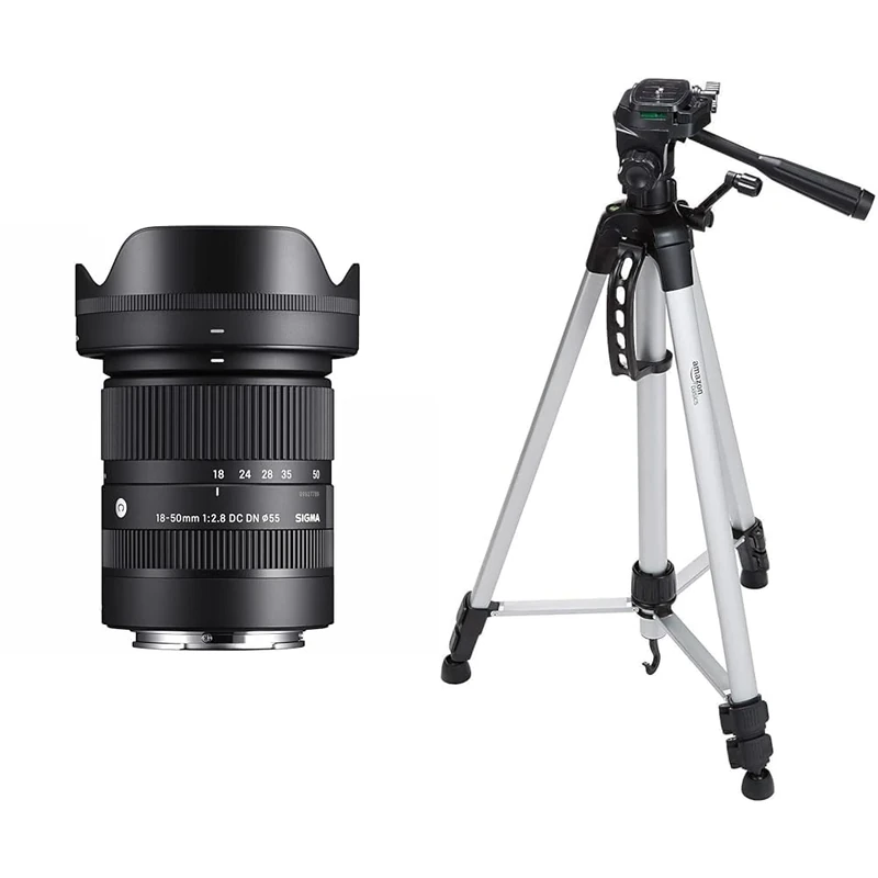 Sigma 18-50mm F2.8 DC DN | C for Sony E & Amazon Basics 152 cm (60-Inch) Lightweight Camera, DSLR and Binocular Tripod with Bag, Black
