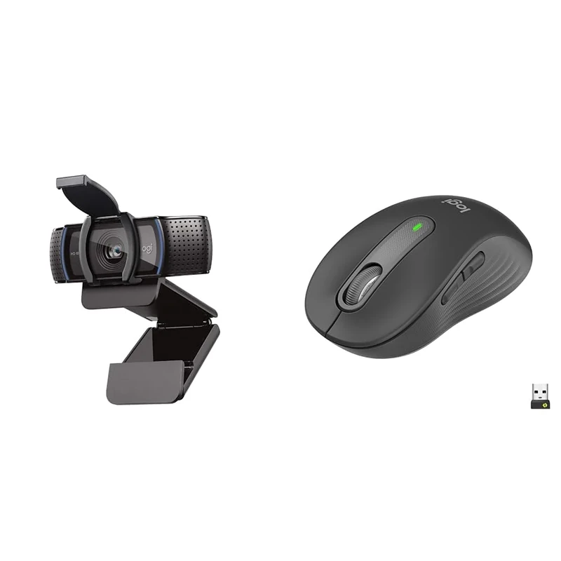 Logitech C920S HD Pro Webcam, Full HD 1080p/30fps Video Calling, Clear Stereo Audio & Signature M650 Wireless Mouse - For Small to Medium Sized Hands