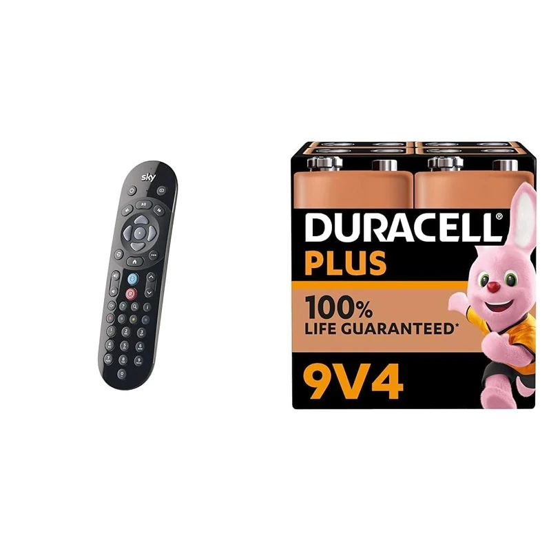 Original SKY Q Voice Remote Control - Compatible with Sky Q 1TB or 2TB box plus the Sky Q Mini box & Duracell Plus 9V Batteries (4 Pack) - Alkaline - 100% Life Guarenteed