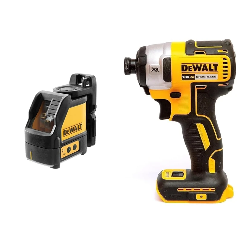 DEWALT DW088CG 2-Way Self Levelling Cross Line Green Beam Laser with Carry Case & DCF887N XR 18V 3 Speed BL Impact Driver Naked-Body ONLY, 18 W, 18 V, Multi, Bare Unit