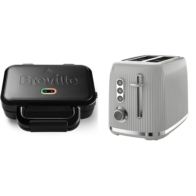 Breville Ultimate Deep Fill Toastie Maker | 2 Slice Sandwich Toaster & Bold Ice Grey 2-Slice Toaster with High-Lift & Wide Slots | Grey & Silver Chrome [VTR002] - Image 1