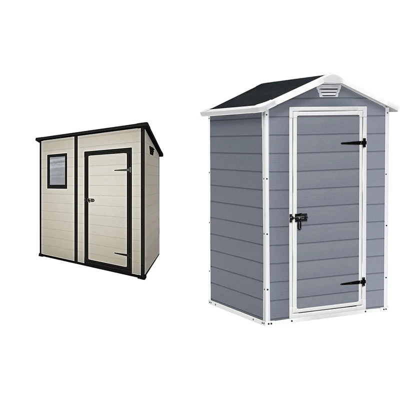 Keter Manor Outdoor Pent Single Door Garden Storage Shed 6 x 4ft & Manor Outdoor Garden Storage Shed, Grey, 4 x 3 ft