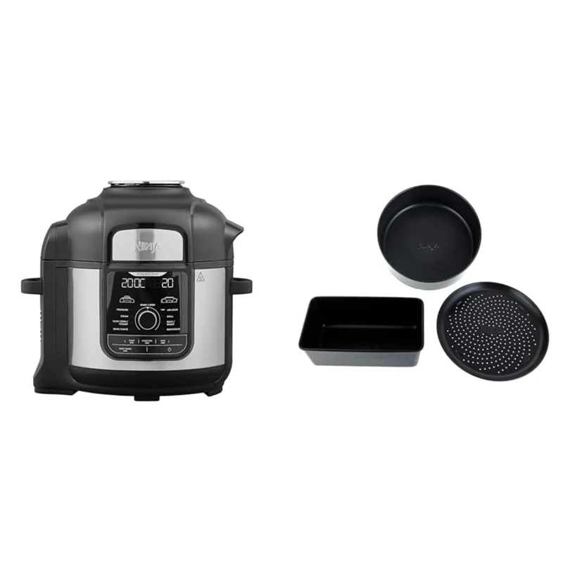 Ninja Foodi MAX Multi-Cooker [OP500UK], 9-in-1, 7.5L, Electric Pressure Cooker and Air Fryer & Non-Stick Loaf Tin, Cake Tin & Crisper Tray Bakeware Set