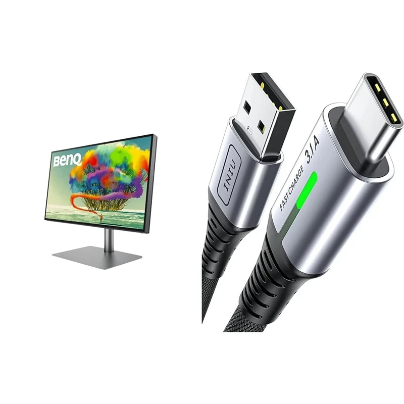BenQ PD2725U Designer Monitor (AQCOLOR Technology, 27 inch, 4K UHD, P3 Wide Color & INIU USB C Charger Cable 2m 3.1A Type C Cable Fast Charging