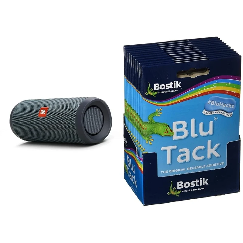 JBL Flip Essential 2 Portable Bluetooth Speaker with Rechargeable Battery & Bostik 24552 Blu-tack Mastic Adhesive Non-toxic Handy Pack Ref 801103 [Pack of 12], Blue