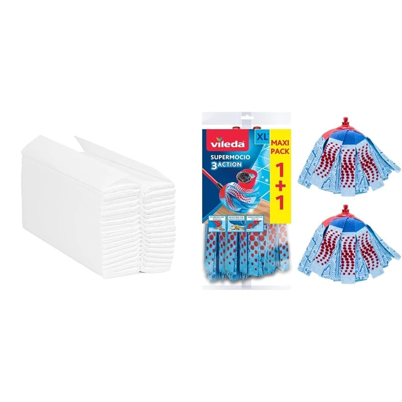 Blake & White PS1022 Purely Smile C-Fold Hand Towel White | 2 Ply | Case of 2400 Towels White & Vileda SuperMocio 3Action XL Mop Refill, Pack of 2 SuperMocio 3 Action Mop Head Replacements