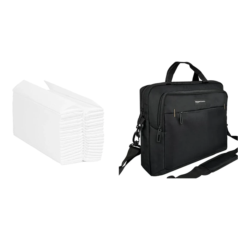 Blake & White PS1022 Purely Smile C-Fold Hand Towel White | 2 Ply | Case of 2400 Towels White & Amazon Basics Compact Laptop Shoulder Bag Carrying Case with Padded Strap and Zippered Accessory Pocket - Image 1