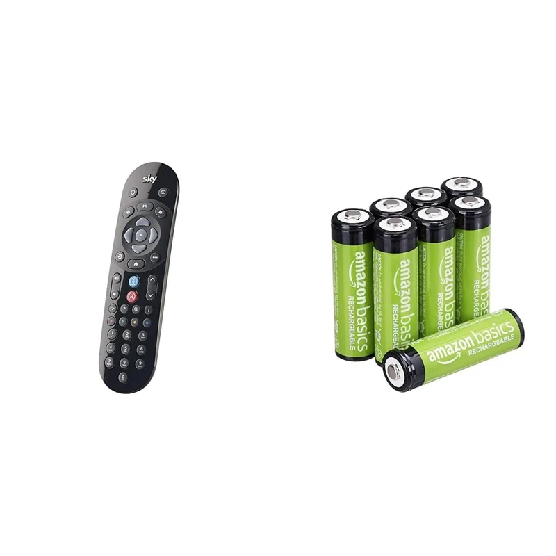 Original SKY Q Voice Remote Control - Compatible with Sky Q 1TB or 2TB box plus the Sky Q Mini box & Amazon Basics AA Rechargeable Batteries, NiMh, Pre-charged - Pack of 8 (Appearance may vary)