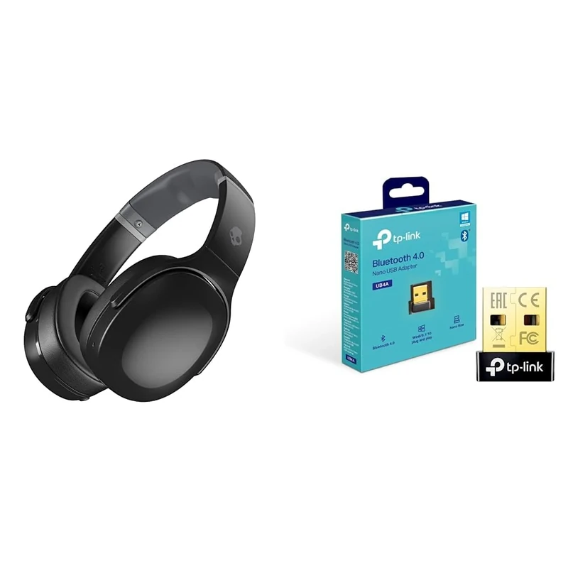 Skullcandy Crusher Evo Over-Ear Wireless Headphones with Sensory Bass & TP-Link Nano USB Bluetooth 4.0 Adapter for PC Laptop Desktop Computer
