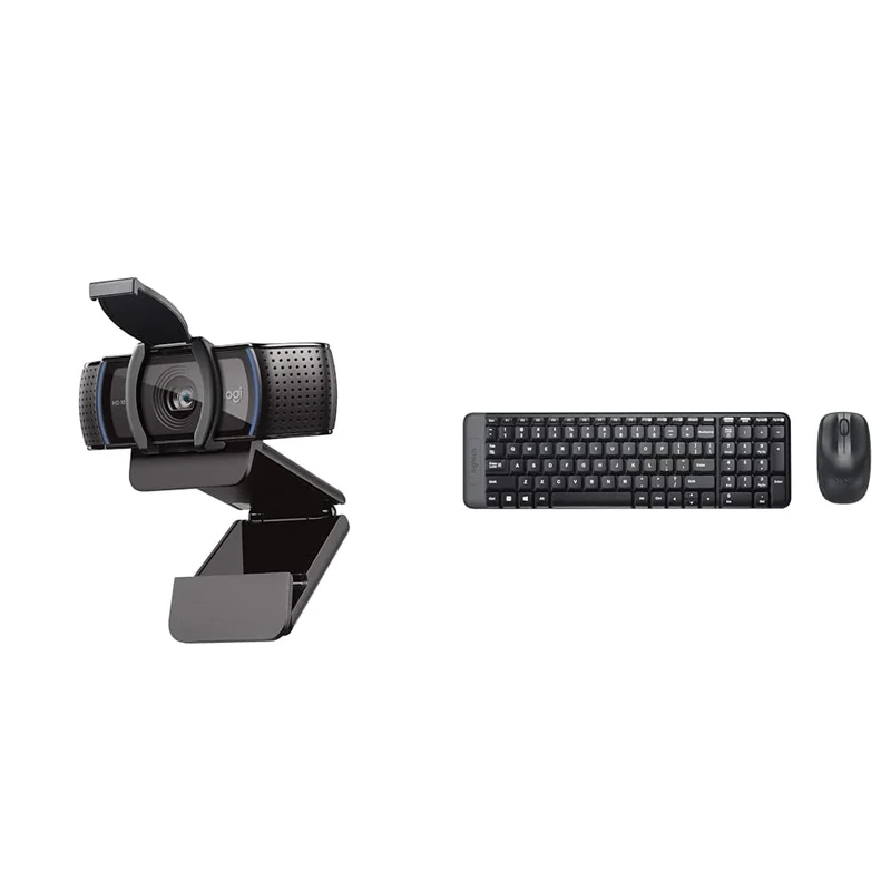 Logitech C920S HD Pro Webcam, Full HD 1080p/30fps Video Calling, Clear Stereo Audio & MK220 Compact Wireless Keyboard and Mouse Combo for Windows