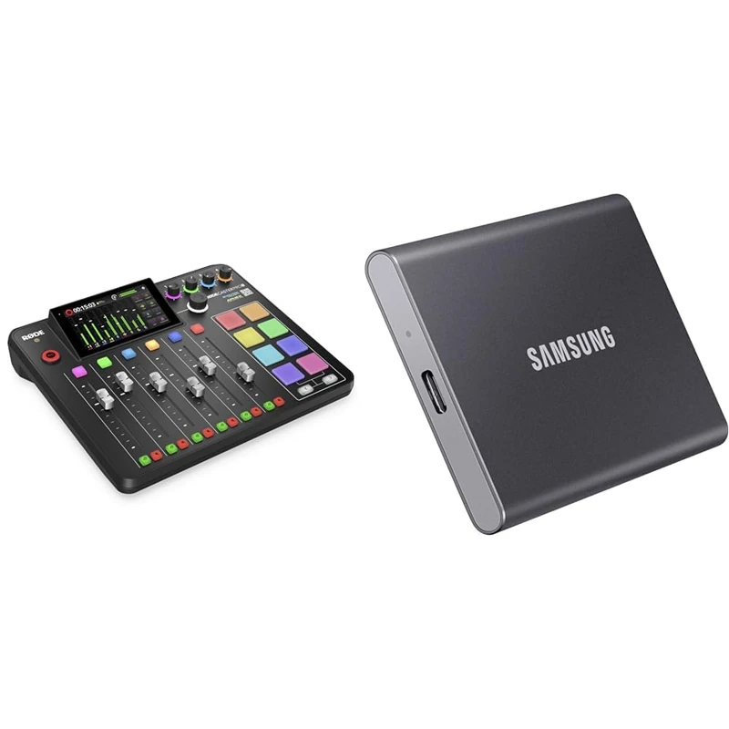 RØDE RØDECaster Pro II All-in-One Production Solution for Podcasting & Samsung T7 Portable SSD - 1 TB - USB 3.2 Gen.2 External SSD Titanium Grey (MU-PC1T0T/WW) - Image 1