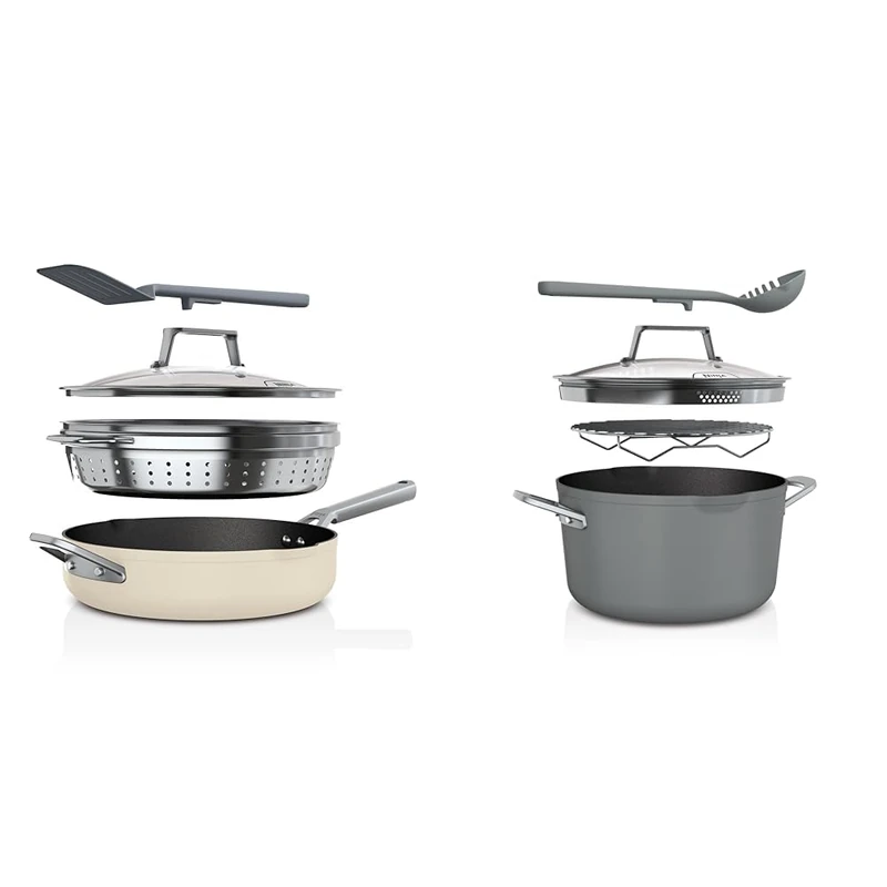 Ninja Foodi 9-in-1 PossiblePan with ZEROSTICK, Steamer/Strainer, Spatula, Glass Lid, 3.8L & Foodi 8-in-1 PossiblePot with ZEROSTICK, Roasting/Steaming Rack