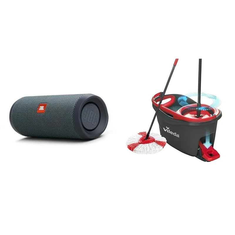 JBL Flip Essential 2 Portable Bluetooth Speaker with Rechargeable Battery & Vileda Turbo Microfibre Mop and Bucket Set, Spin Mop for Cleaning Floors