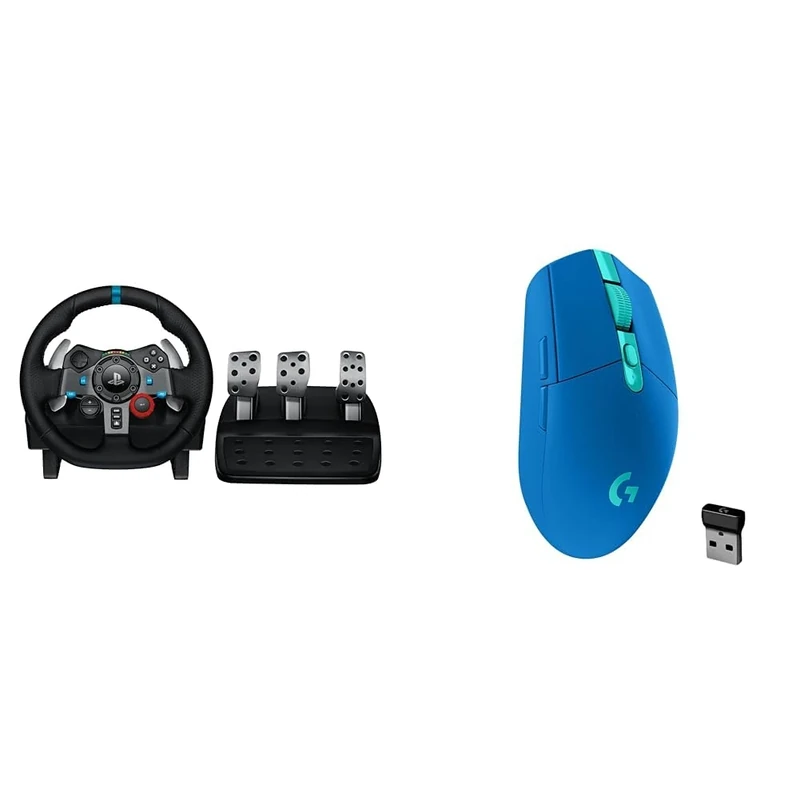 Logitech G29 Driving Force Racing Wheel and Floor Pedals, Real Force Feedback & 05 LIGHTSPEED Wireless Gaming Mouse, HERO 12K Sensor