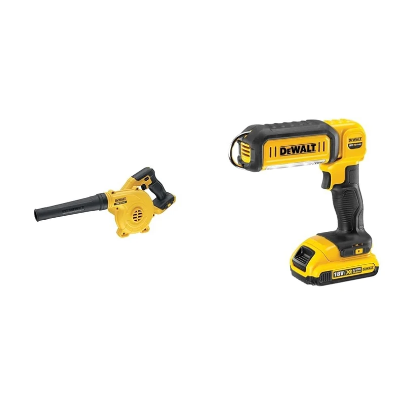 DEWALT DCV100-XJ 18 V Li-Ion XR Compact Cordless Blower - Bare Unit & DCL050-XJ 18 V XR Handheld Yellow LED Area Light, Bare Unit, Multi