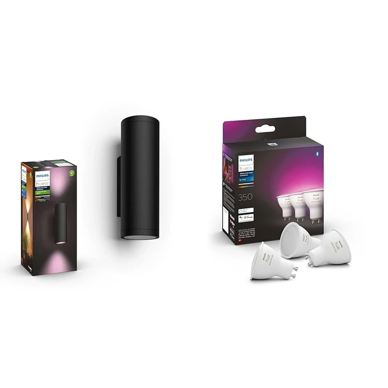 Philips Hue White & Color Ambiance Appear Outdoor Wandleuchte (1.180 lm) & White & Colour Ambiance Smart Spotlight 3 Pack LED [GU10 Spotlight]
