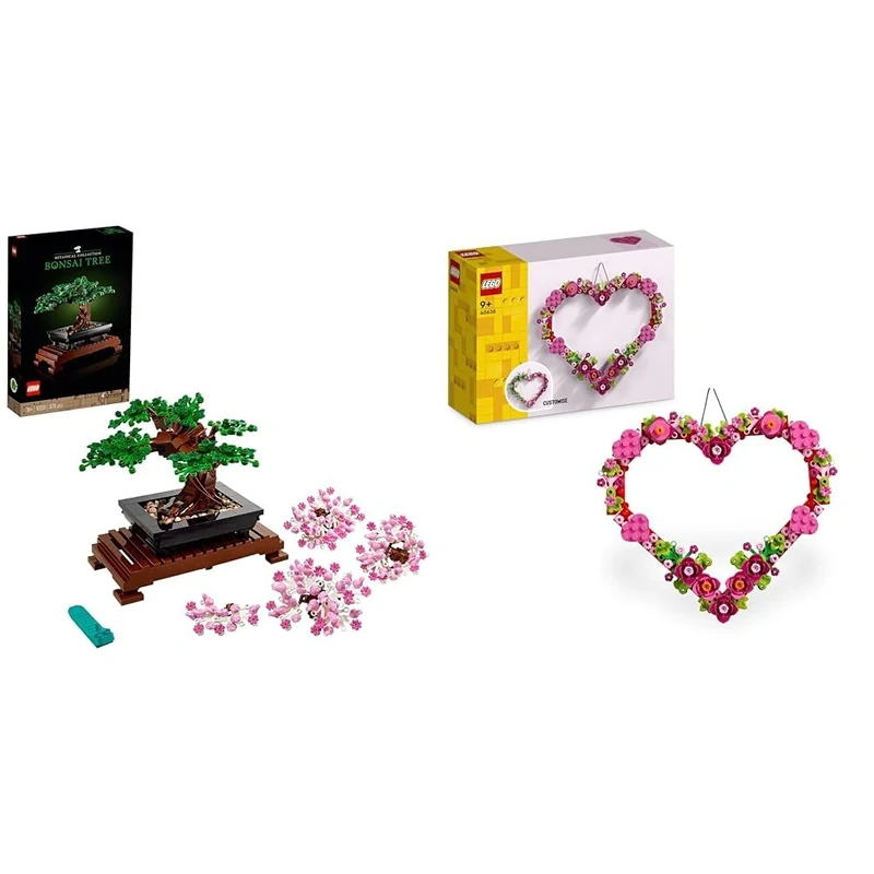 LEGO 10281 Icons Bonsai Tree Set for Adults, Plants Home Décor Set with Flowers & Creator Heart Ornament Set, Building Toy for 9 Plus Year Old Girls & Boys