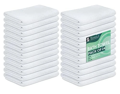 TOALLA 100% Cotton Bath Towel Set Pack of 24|500 GSM|Soft Large Bath Towel|Super Absorbent|Quick Dry|Ideal for Pool Home Gym Spa Hotel|Perfect for Daily Use|Bath Towel Set 20x40 Inche|White