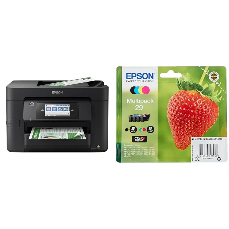 Epson WorkForce Pro WF-4820DWF A4 Multifunction Wireless Inkjet printer & 29 Strawberry Genuine Multipack, 4-colours Ink Cartridges, Claria Home Ink