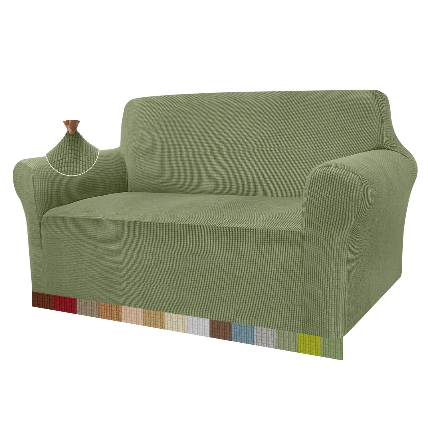 Granbest High Stretch Sofa Covers Universal Super Soft Loveseat Couch Jacquard Covers for Dogs Non Slip Furniture Protector Machine Washable (2 Seater, Avocado Green)