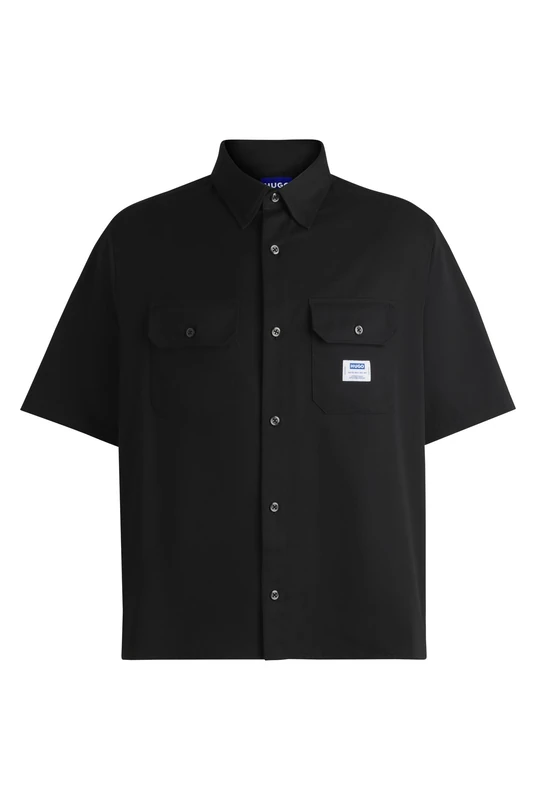 HUGO Mens Ekyno Cotton-Terry Shorts with Blue Logo Patch - Image 1