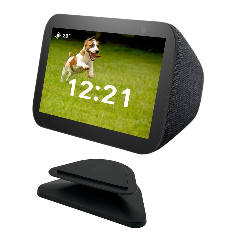 Sintron Smart Display Stand for Echo Show 5 (3rd Gen), Adjustable Magnetic Stand Holder with 360 Degree Rotation, Swivel & Tilt Function, Anti-Slip Base - Black, Compatible with iPhone models