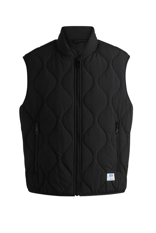 HUGO Mens Bohotino2421 Logo-Patch Quilted Gilet with Water-Repellent Finish Black