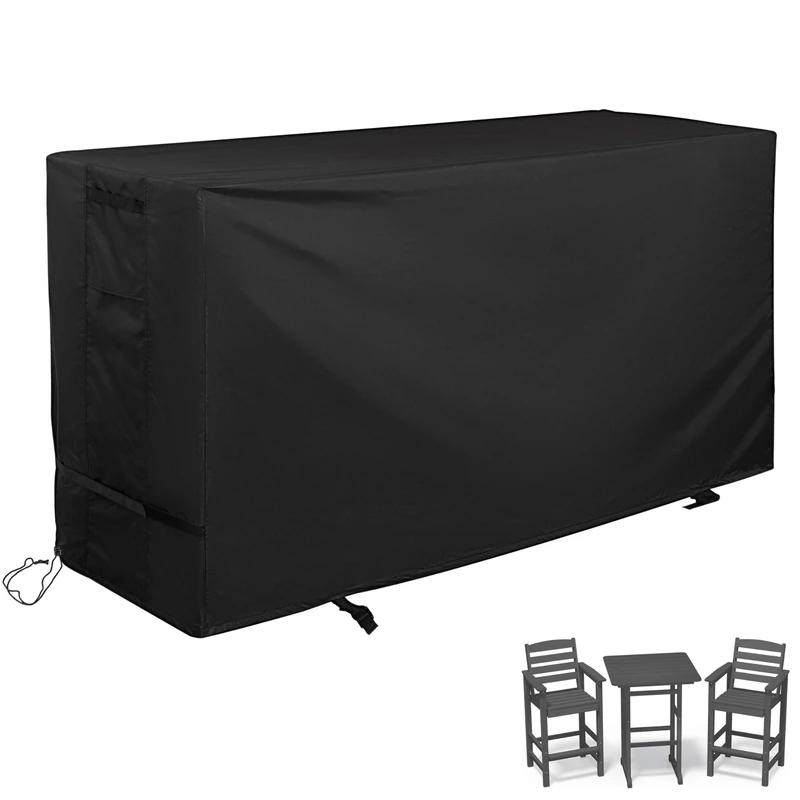 Starcrew Bar Height Patio Set Cover, Waterproof Oxford Fabric, Black, Fits 3 Pieces Outdoor High Top Table and Chairs, Custom-like Fit with Drawstring and Hook&Loop
