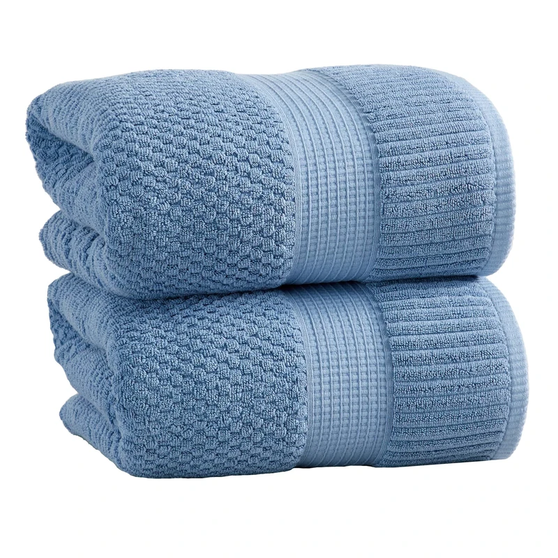 NY Loft 100% Cotton 2-Pack Oversized Bath Towel Set | Blue | Quick-Dry