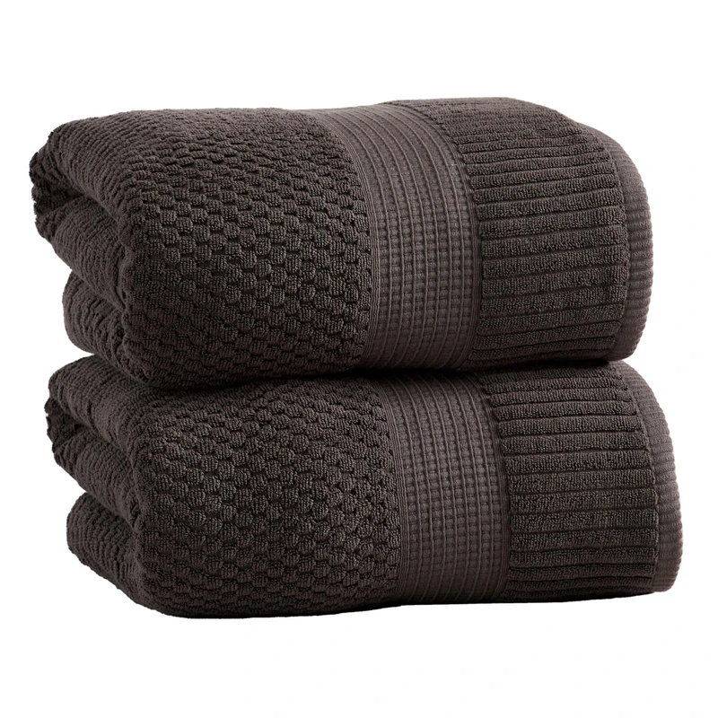 NY Loft 100% Cotton 2-Pack Oversized Bath Towel Set | Dark Grey | Quick-Dry