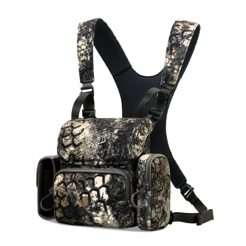 MOXULE Binoculars Hanress Chest Pack: Bino Case with Rangefinder Bag and Rain Cover for Hunting Hiking Bird Watching, Camouflage