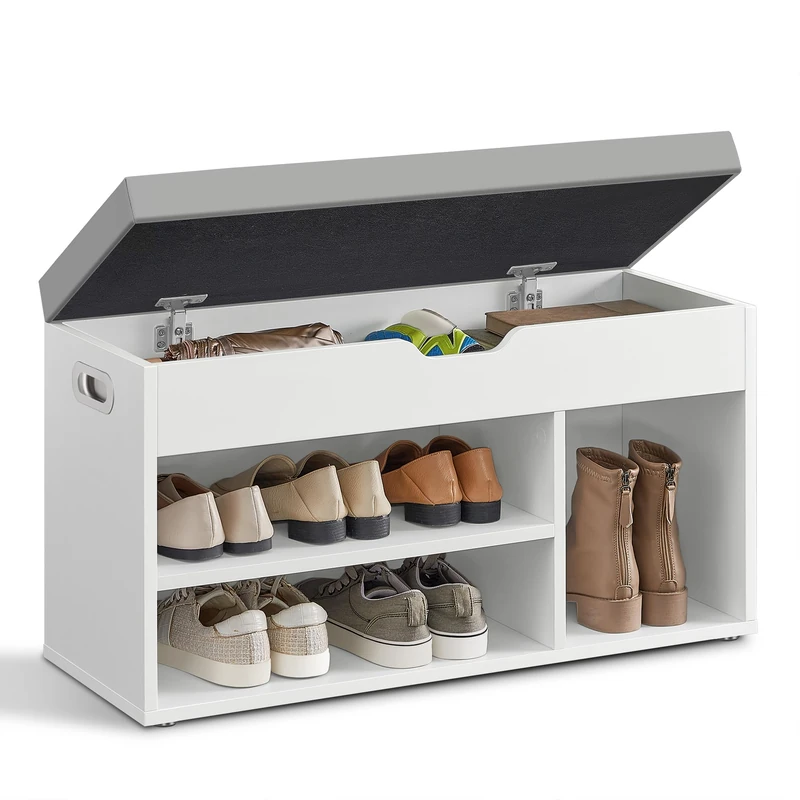VASAGLE Shoe Bench with Cushion and Storage - Cloud White LHS030W02