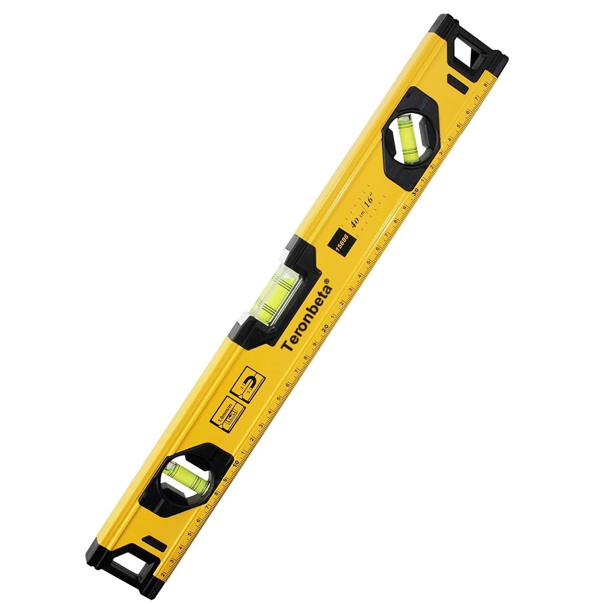 Teronbeta Aluminium Alloy Spirit Level 400 mm/16 Inch Shock Proof Torpedo Level with Magnetic Base and 3 Bubble 45°,90°,180° - Yellow/Black