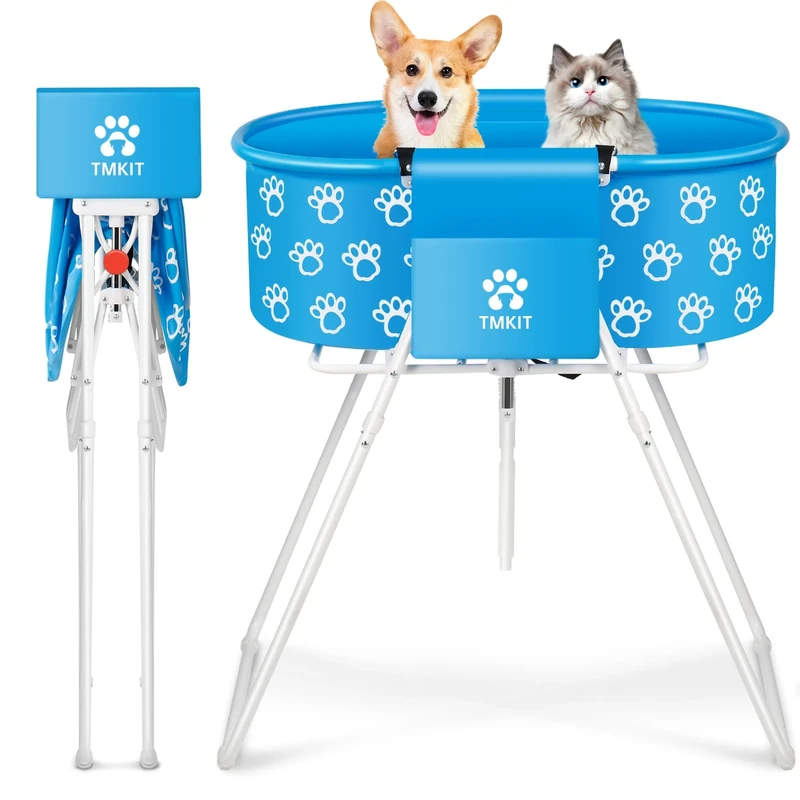 Tmkit Dog Bathtub for Dogs, Elevated Professional Dog Bath Tub for Pet Bathing Shower and Grooming, Portable Foldable with Safety Lock Pets Washing Station for Small, Medium, Large Pet Dog Cats