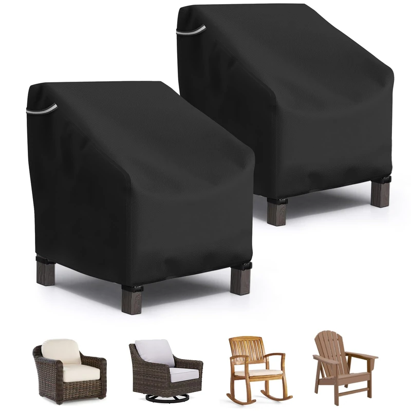 STARTWO Patio Chair Covers 2 Pack Outdoor Furniture Covers Waterproof Fit for 32" Lx 37" W x 36" H, Lounge Deep Seat Cover, Heavy Duty Chair Covers for Lawn Furnitures, Black