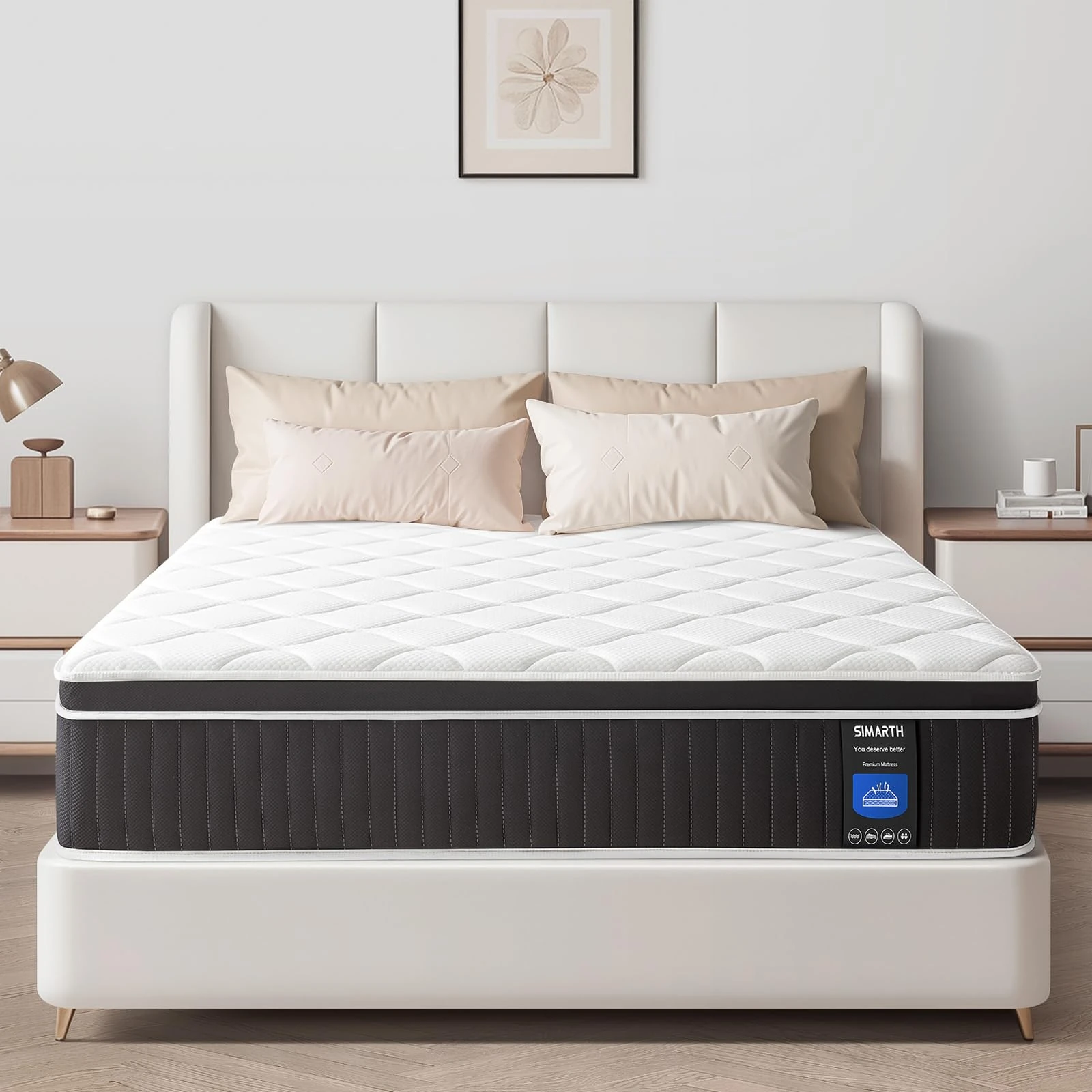 SIMARTH Queen Mattress 14 Inch, Queen Size Hybrid Mattresses in a Box, Memory Foam Queen Mattress Made of Individually Pocketed Springs for Support and Pressure Relief, Medium Firm