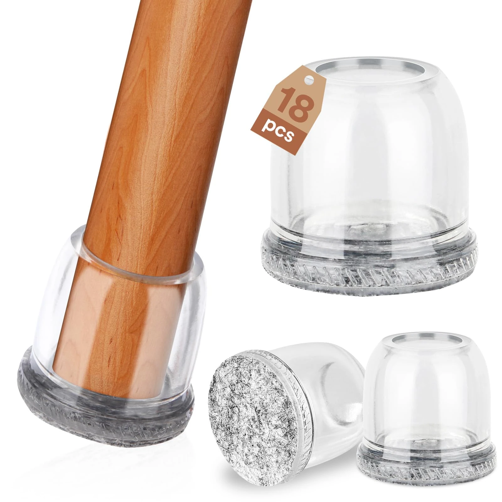 Euqvunn 18pcs Chair Leg Floor Protectors, Extra Small Floor Protectors for Furniture Legs, Stool Leg Covers with Felt Pads, Furniture Feet Caps for Protecting Floors from Scratches and Noise, 14-20mm