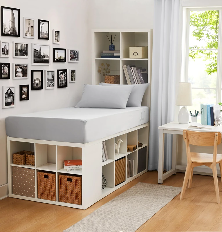 Linen Closet Cotton Rich Twin/Twin XL Dorm Sheet Set with Bonus Phone Pocket, Includes Two Fitted Sheets and Two Pillowcases, fits up to 14" Mattress, Light Gray - Image 1