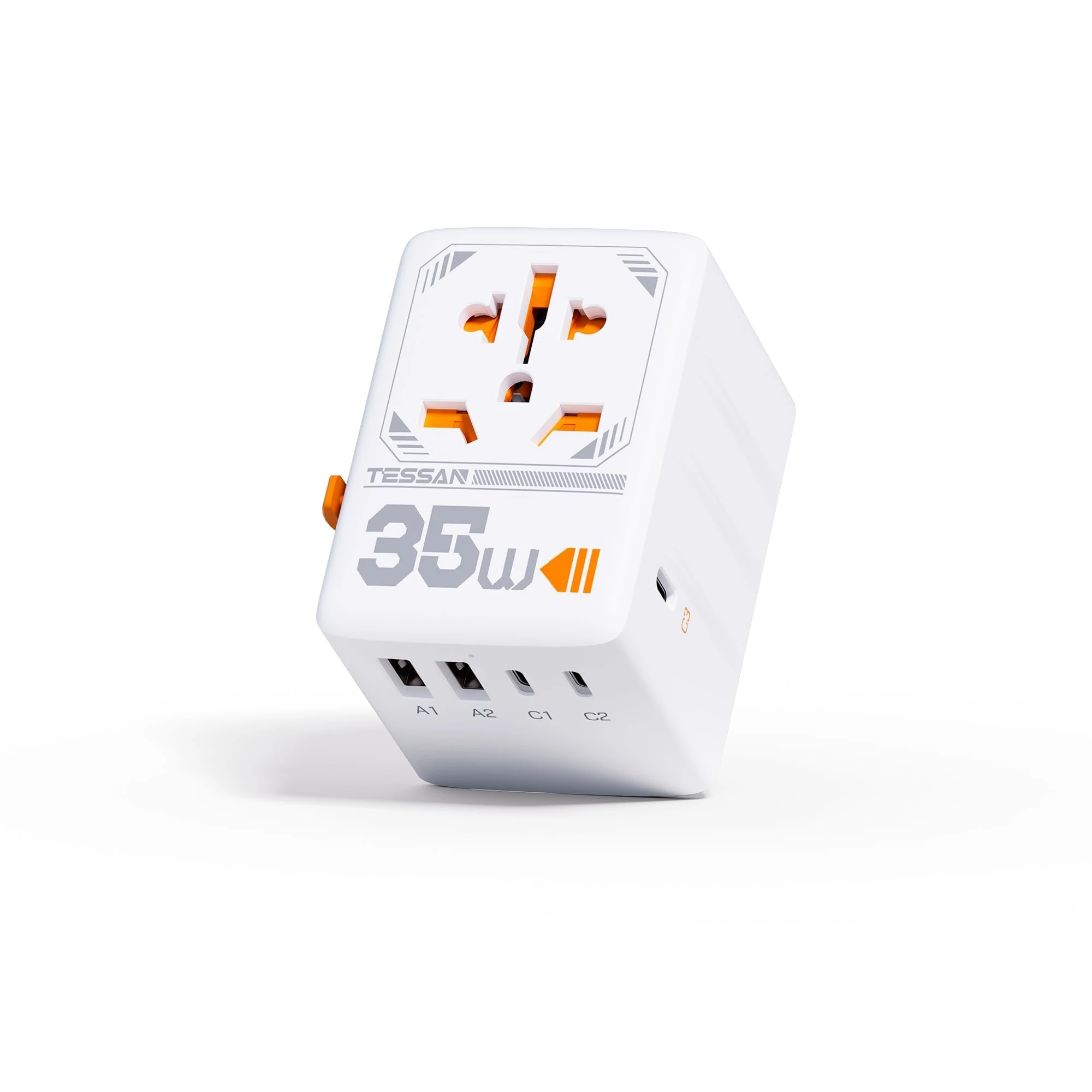 TESSAN Universal Travel Adapter 35W, International Plug Adaptor with 3 USB C and 2 USB A Charging Ports, Worldwide Power Outlet for UK to European EU US AUS Ireland(Type C, G, A, I), White